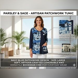 Parsley & Sage Navy and Blue Patchwork Blouse